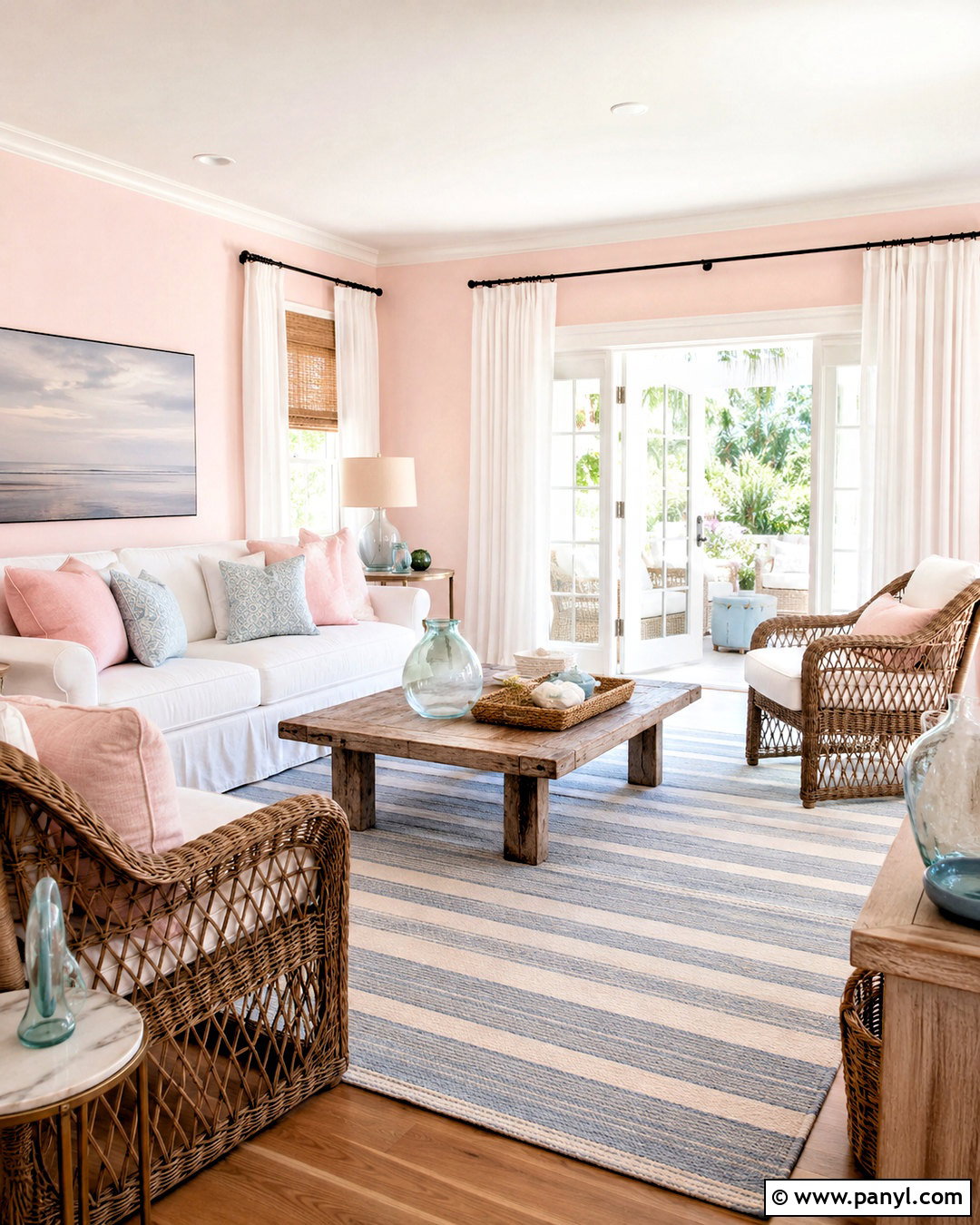 Light Pink Living Room With Coastal Decor - 20 light pink living room ideas