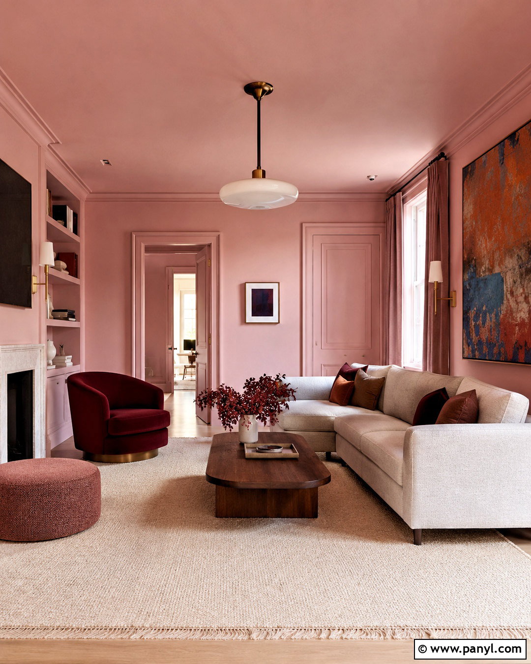 Light Pink Living Room With Color Drenched Walls - 20 light pink living room ideas