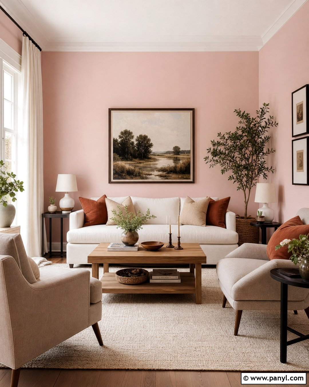 Light Pink Living Room With Cream Furniture - 30 Light Pink Wall Color Ideas