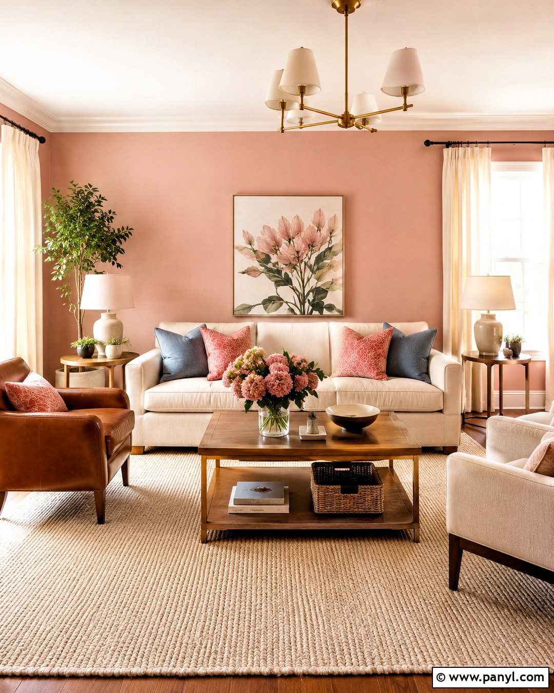 Light Pink Living Room With Cream Sofa - 40 light pink walls
