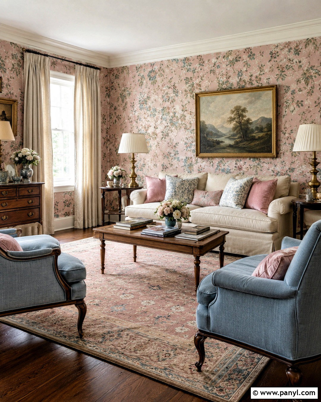Light Pink Living Room With Floral Wallpaper - 20 light pink living room ideas