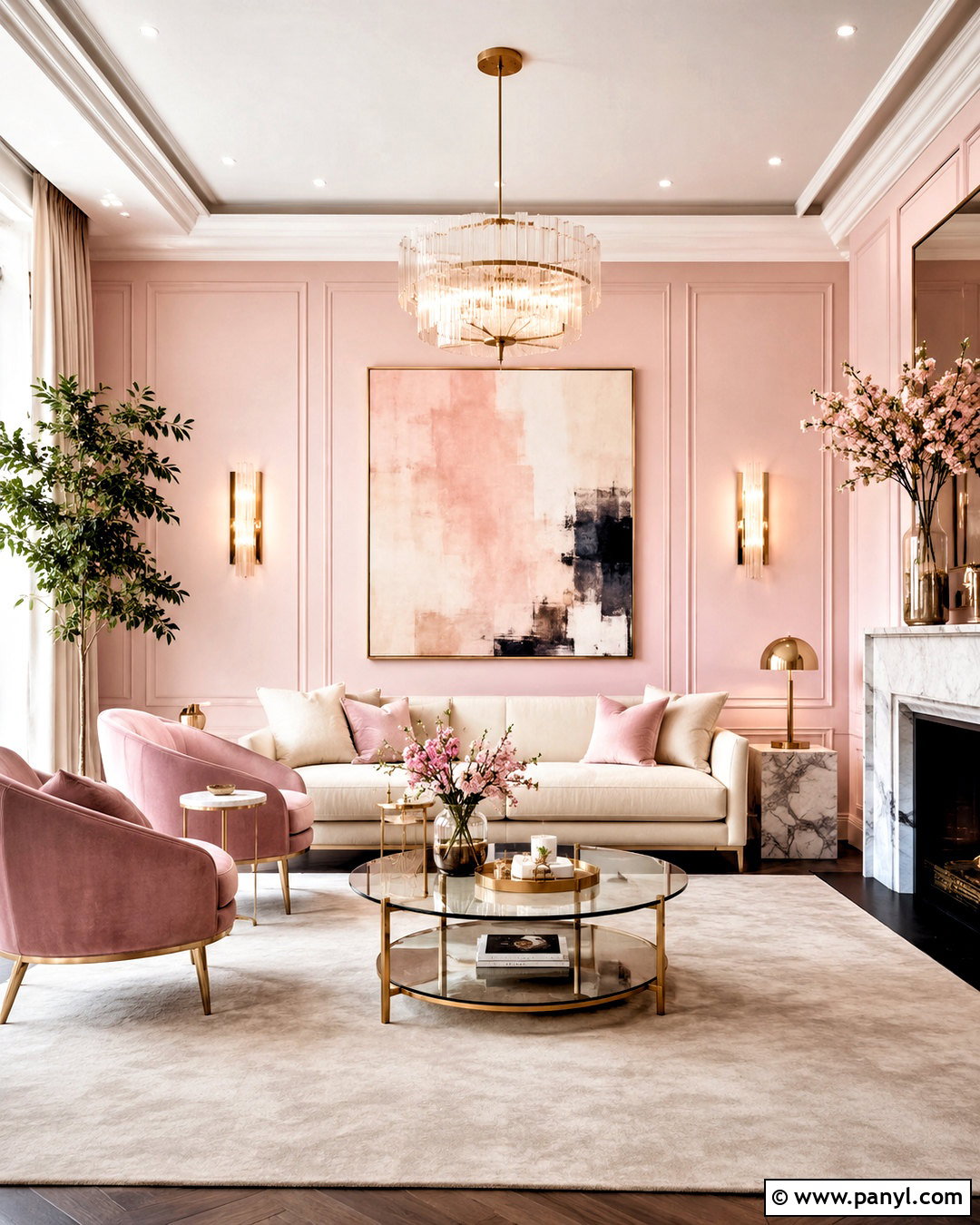 Light Pink Living Room With Gold Accents - 20 light pink living room ideas
