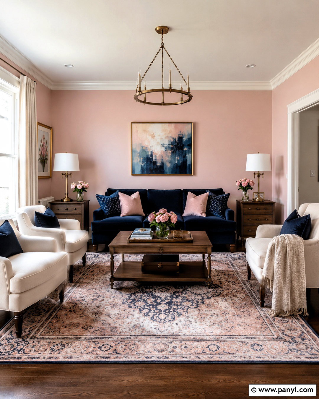 Light Pink Living Room With Navy Blue - 20 light pink living room ideas