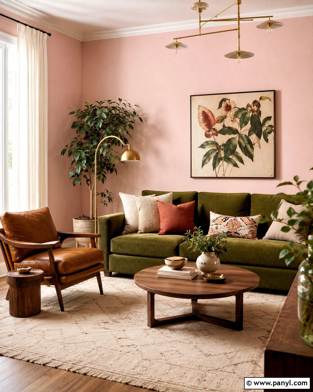 Light Pink Living Room With Olive Green Sofa - 40 light pink walls