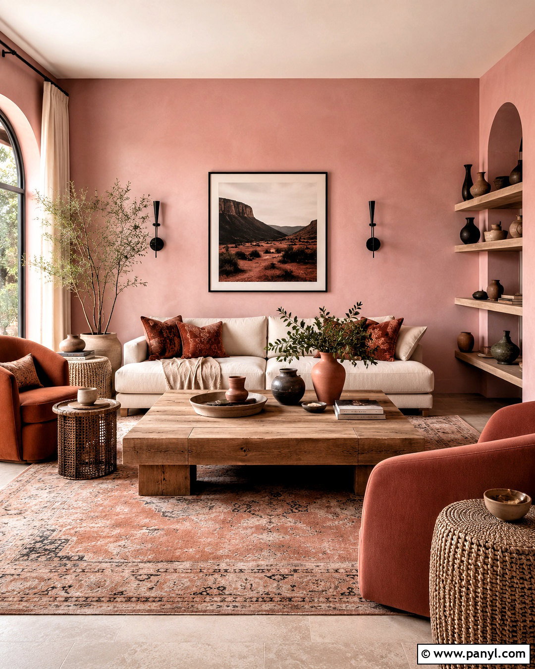 Light Pink Living Room With Terracotta Decor - 40 light pink walls