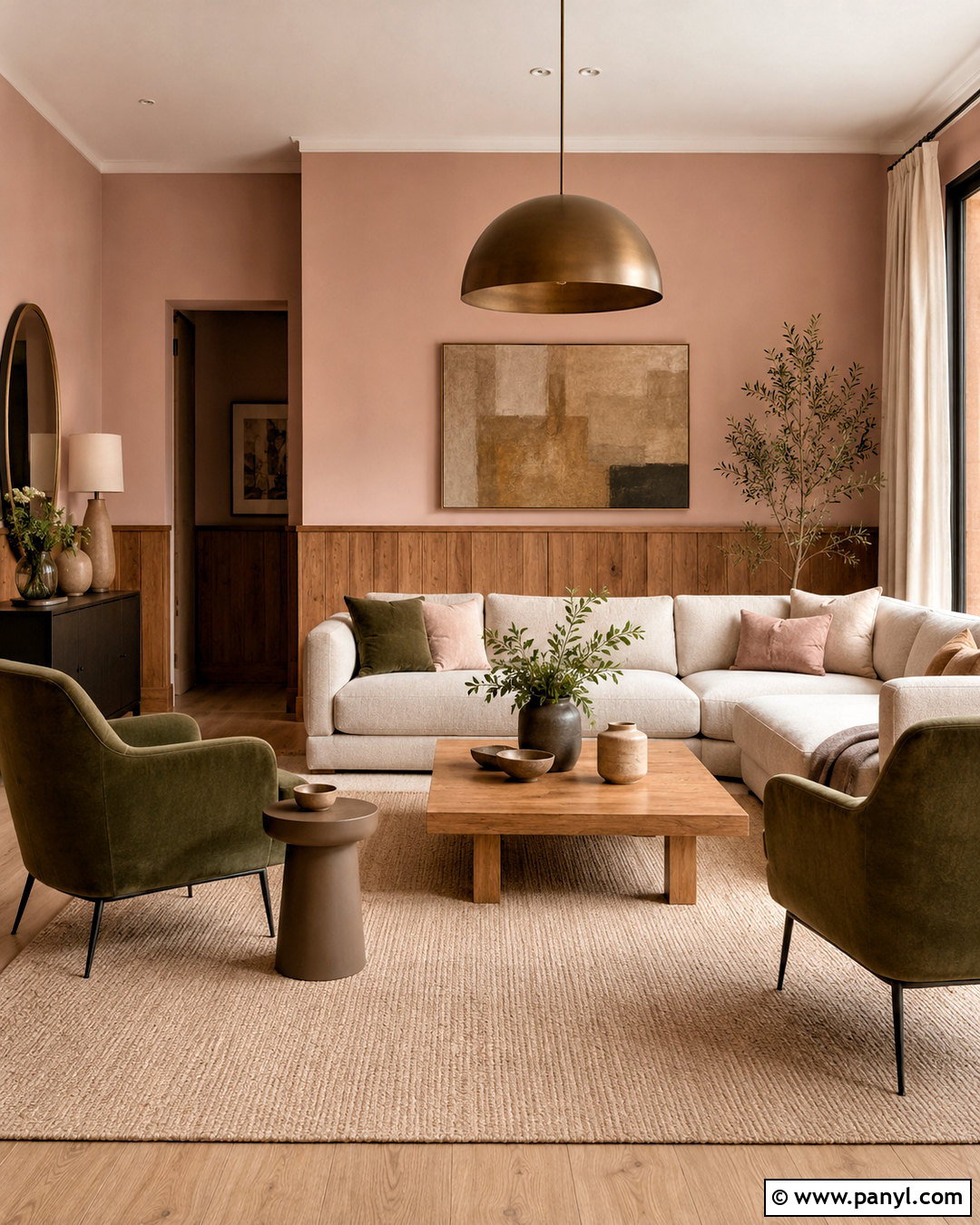 Light Pink Living Room With Wood Paneling - 20 light pink living room ideas