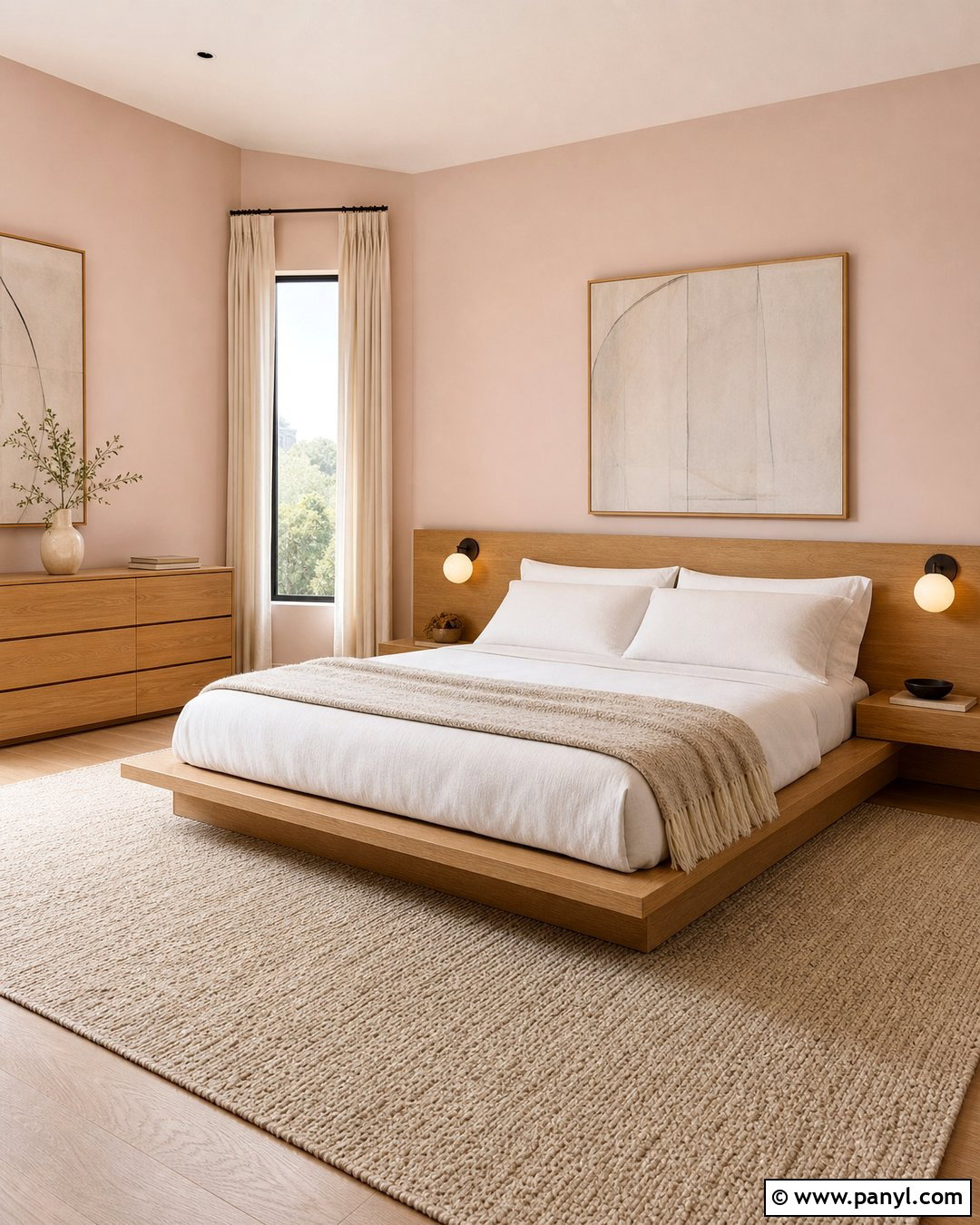 Light Pink Minimalist Bedroom Walls With Oak - 35 Light Pink Room Walls