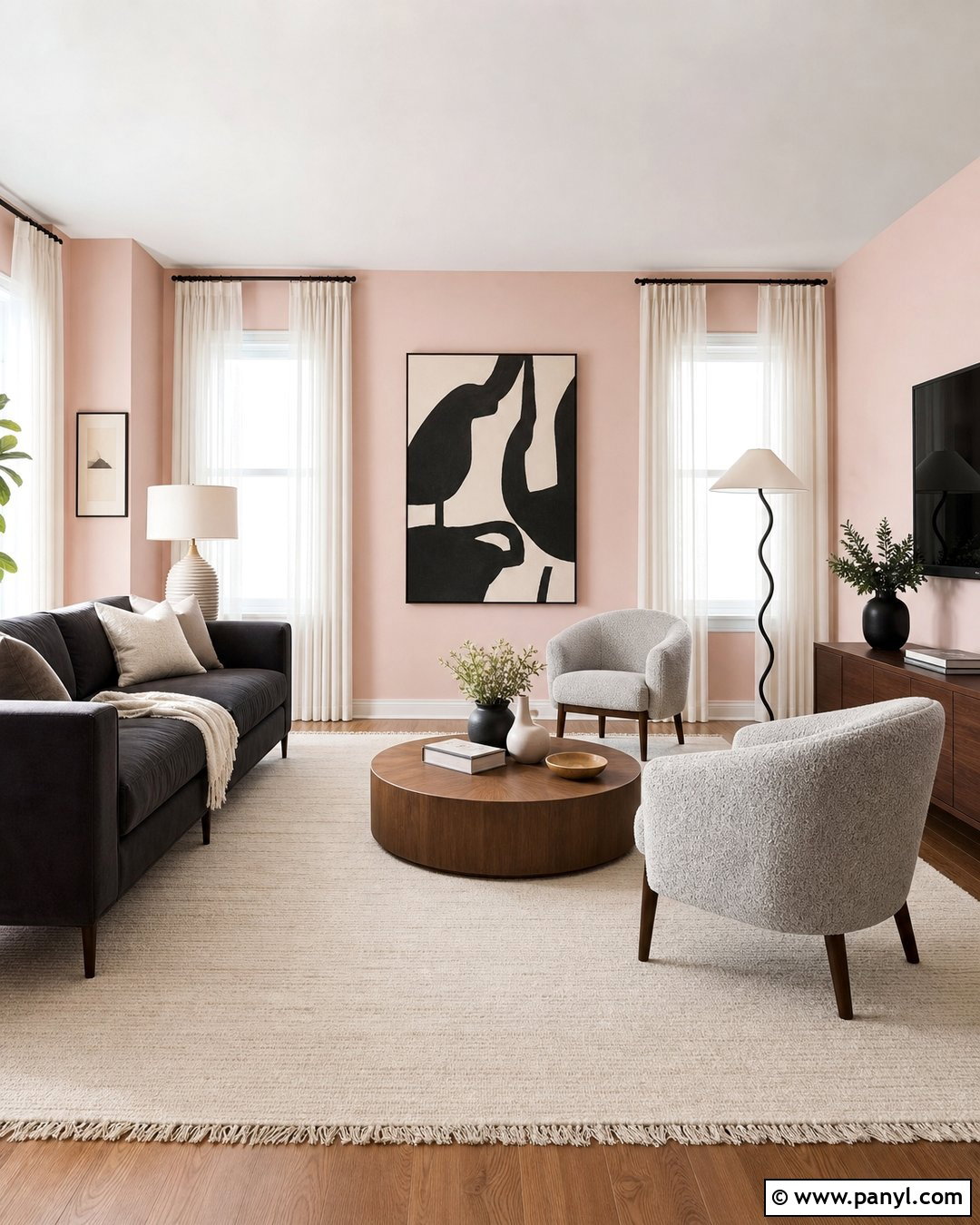 Light Pink Modern Living Room Walls With Gray - 35 Light Pink Room Walls