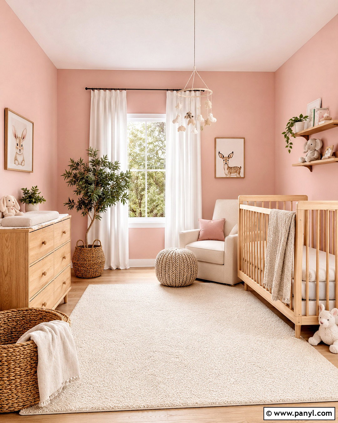 Light Pink Nursery With Natural Wood - 40 light pink walls