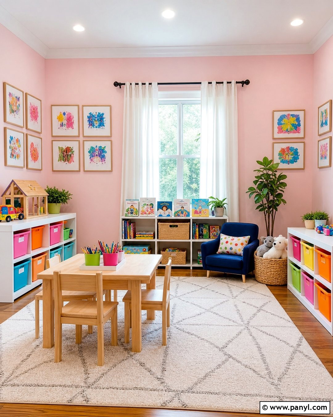 Light Pink Playroom Walls With Colorful Storage - 35 Light Pink Room Walls