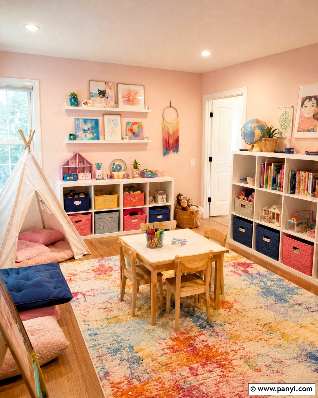 Light Pink Playroom With Colorful Storage - 40 light pink walls