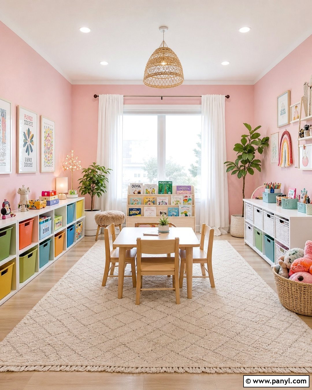 Light Pink Playroom With Colorful Storage - 30 Light Pink Wall Color Ideas