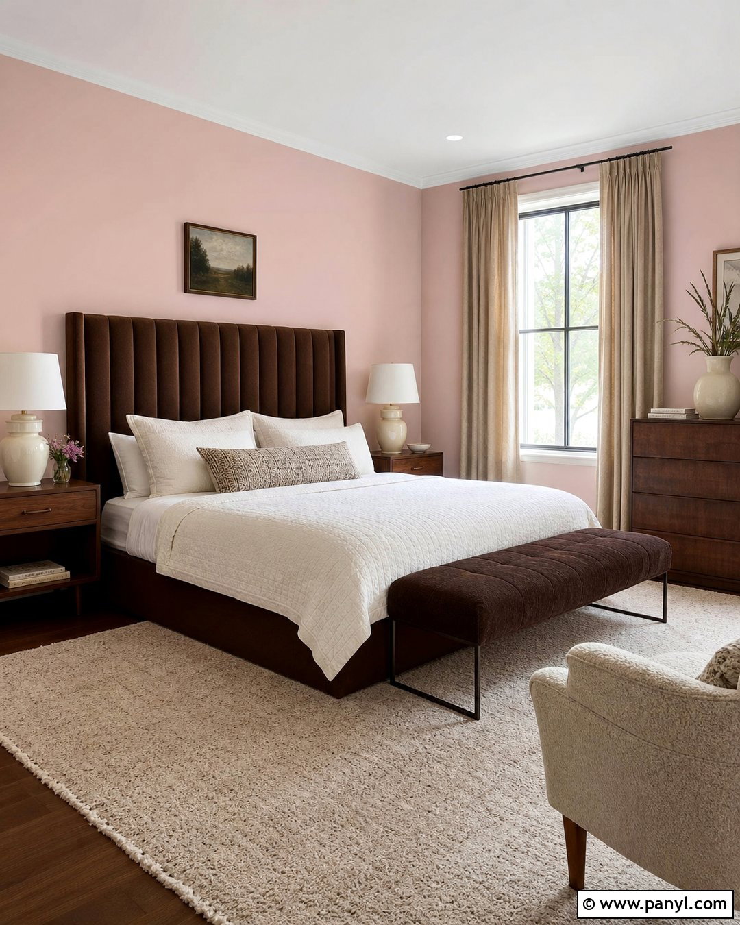 Light Pink Primary Bedroom Walls With Chocolate Brown - 35 Light Pink Room Walls