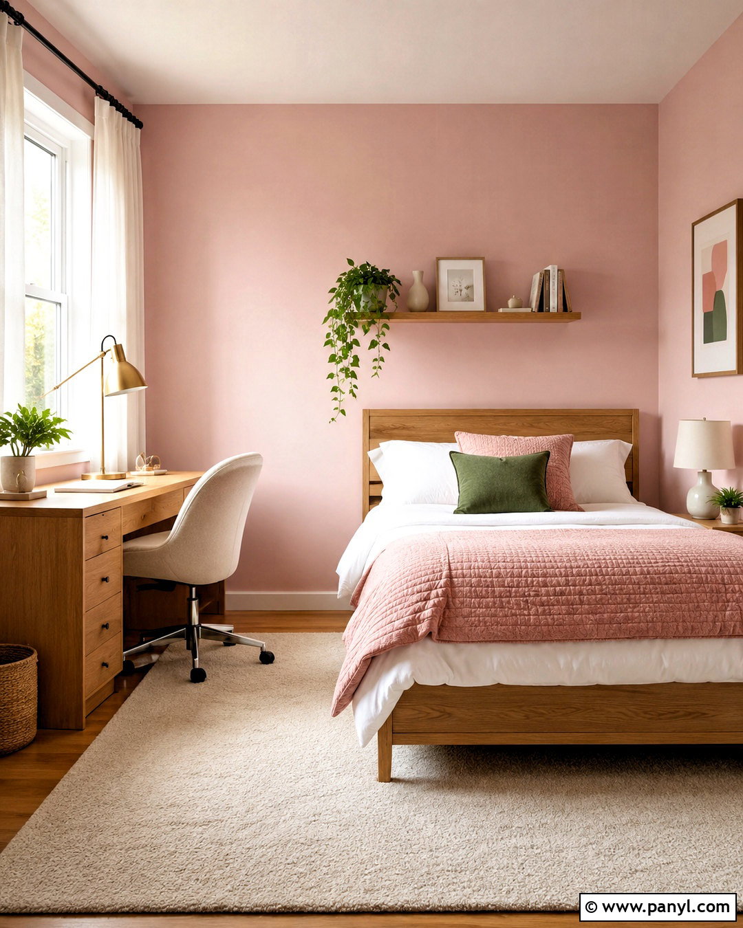Light Pink Room With a Study Desk - 20 light pink room aesthetic ideas