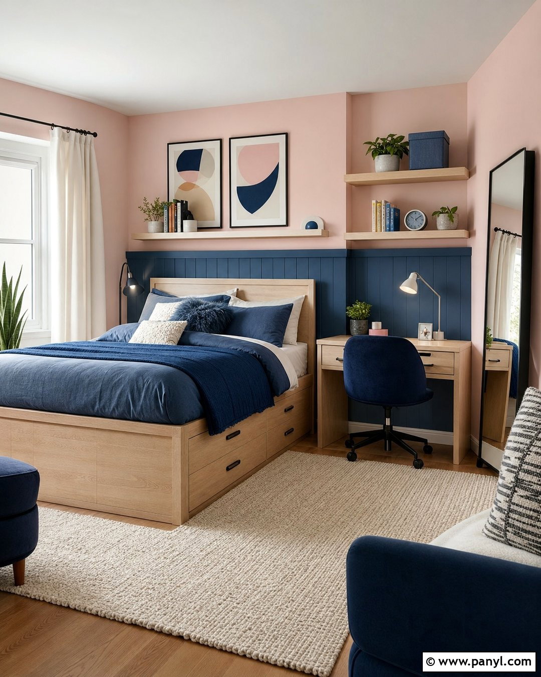 Light Pink Teen Bedroom Walls With Blue Accents - 35 Light Pink Room Walls