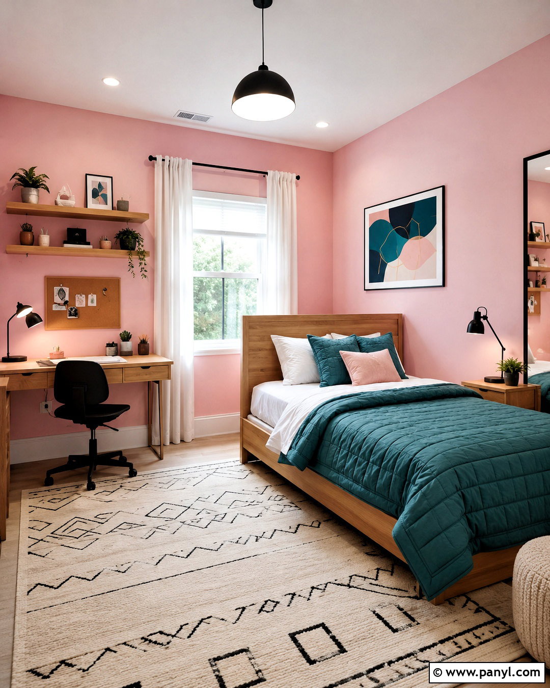 Light Pink Teen Bedroom With Teal Accents - 40 light pink walls