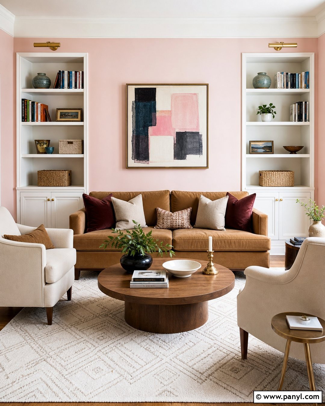 Light Pink Walls With Built-In Shelves - 35 Light Pink Room Walls