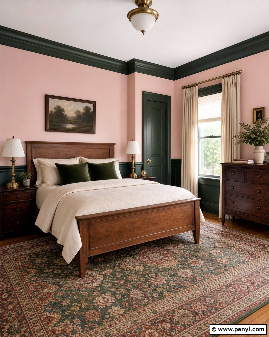 Light Pink Walls With Dark Green Trim - 35 Light Pink Room Walls