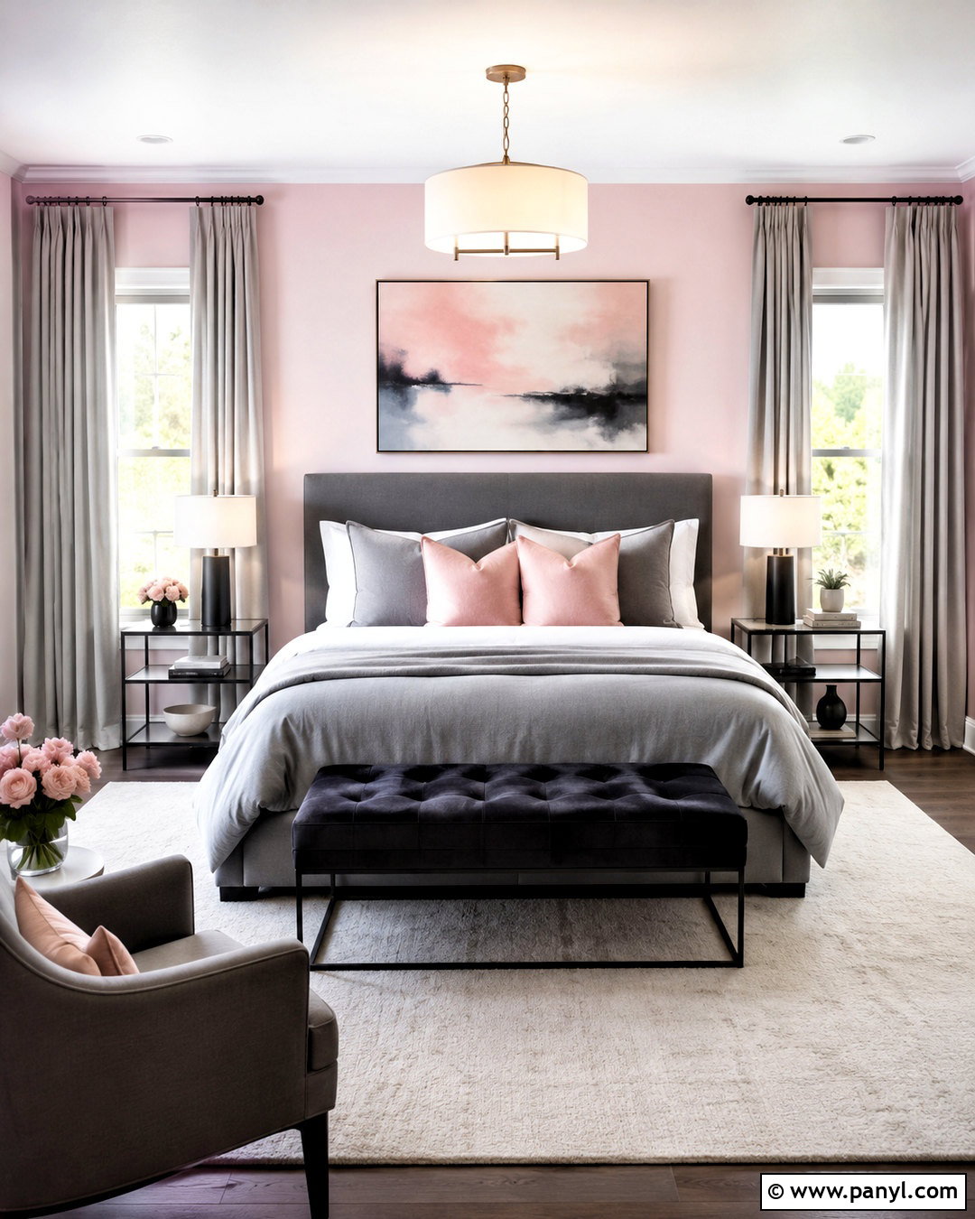 Light Pink Walls With Gray Bedding - 20 light pink walls bedroom ideas