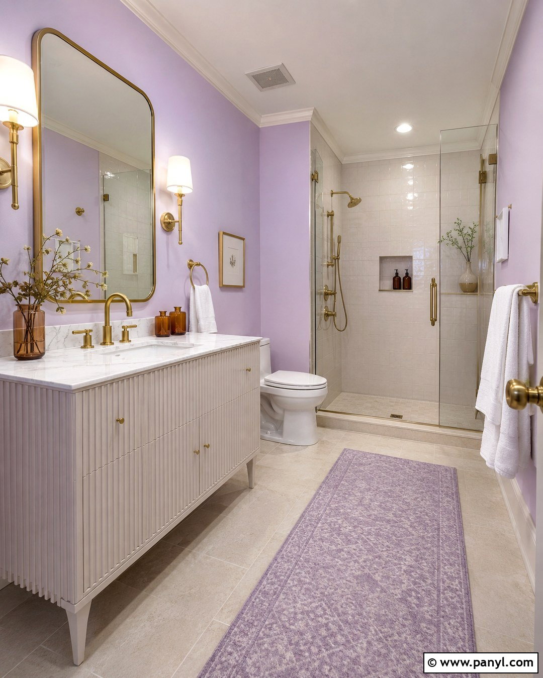 Light Purple Bathroom Walls With Brass Accents - 20 Light Purple Bathroom Walls