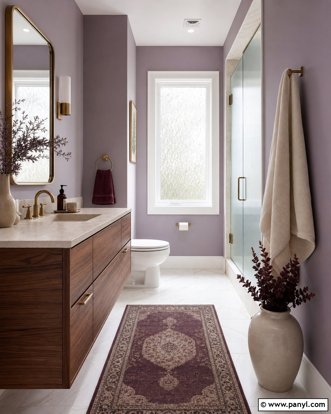 Light Purple Bathroom With Brass Fixtures - 35 Light Purple Walls