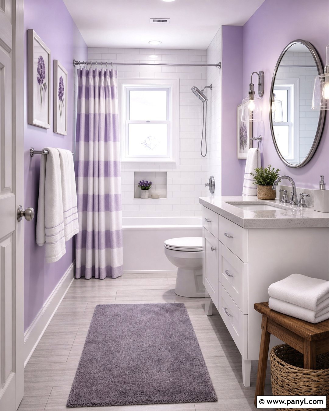 Light Purple Bathroom With White Tile - 35 Light Purple Walls