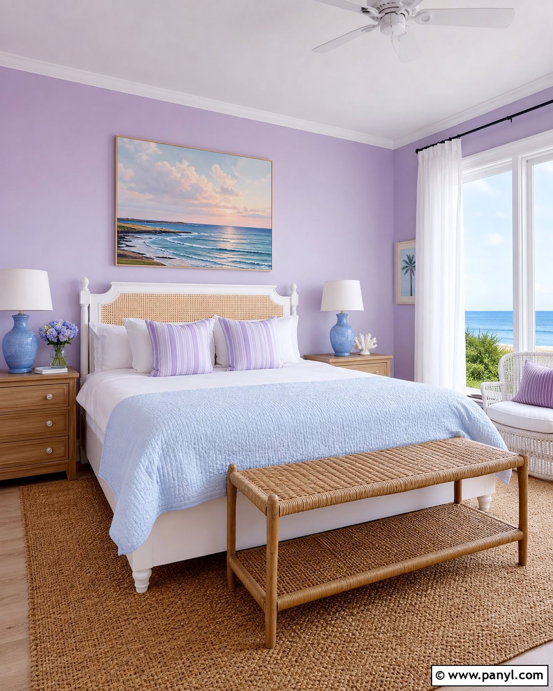 Light Purple Bedroom With Coastal Decor - 35 Light Purple Walls