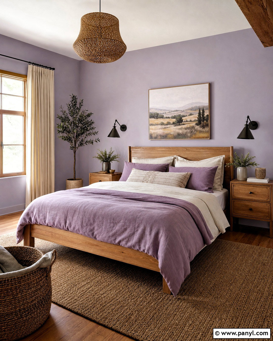 Light Purple Bedroom With Warm Wood - 20 light purple room ideas