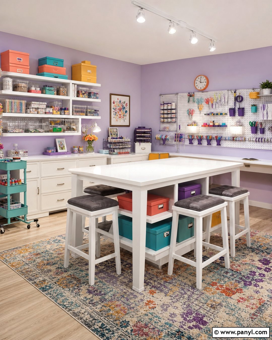 Light Purple Craft Room With Colorful Storage - 35 Light Purple Walls
