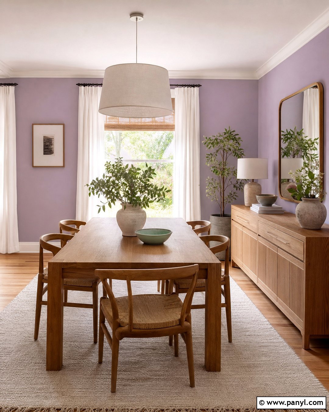 Light Purple Dining Room With Oak Furniture - 35 Light Purple Walls