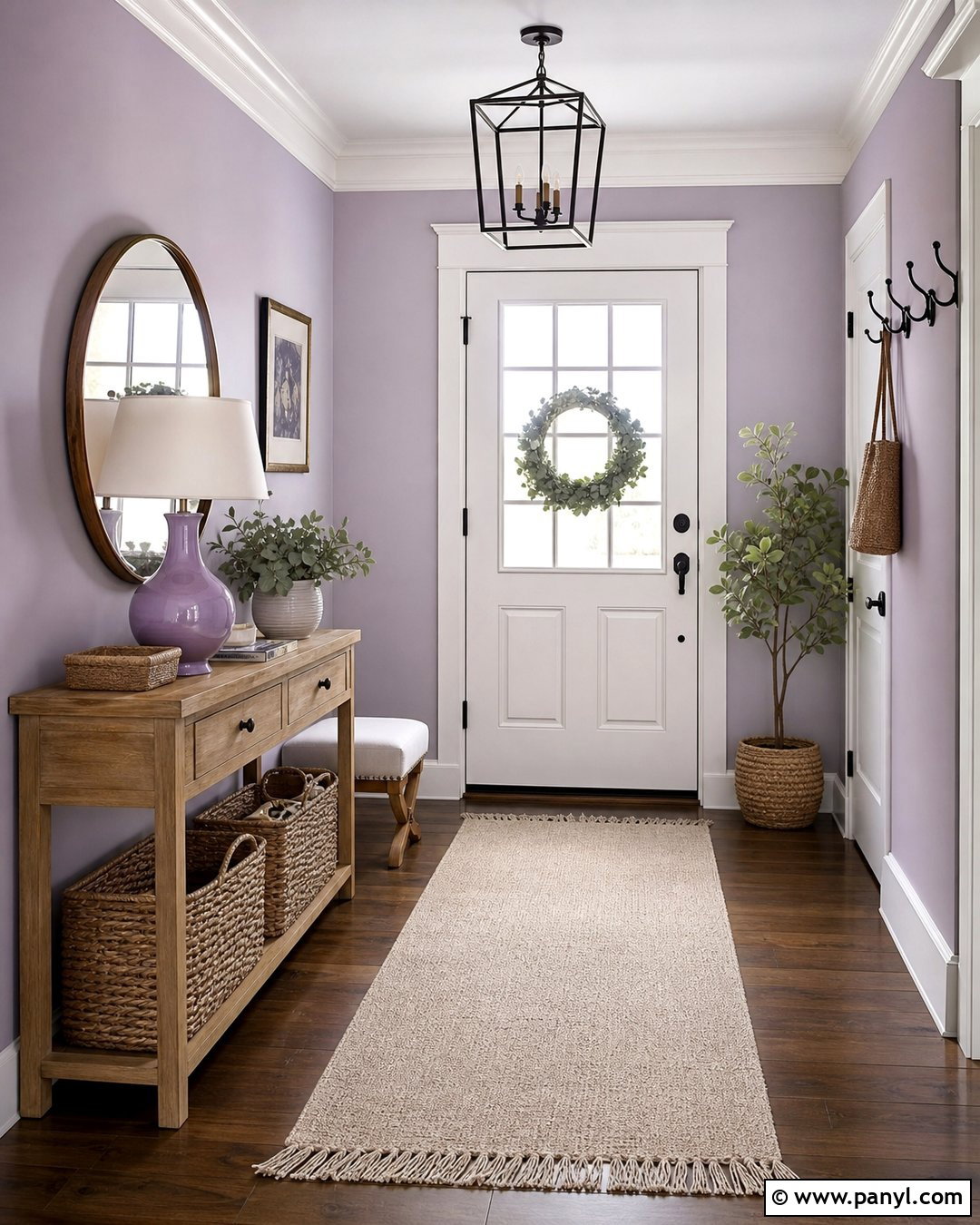 Light Purple Entryway With Wood Furniture - 35 Light Purple Walls