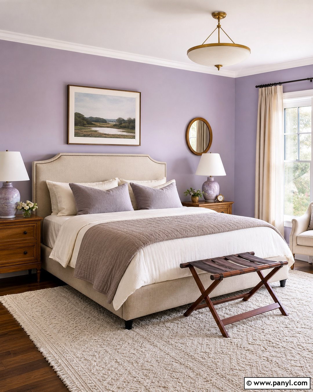 Light Purple Guest Bedroom With Beige Bedding - 35 Light Purple Walls