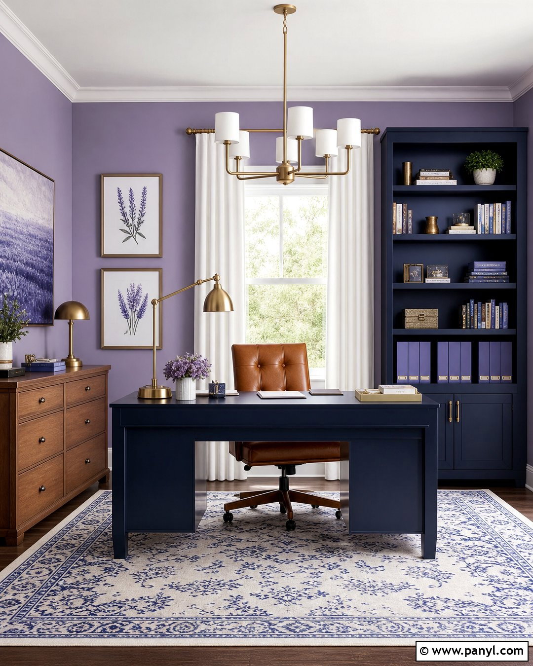 Light Purple Home Office With Navy Furniture - 35 Light Purple Walls