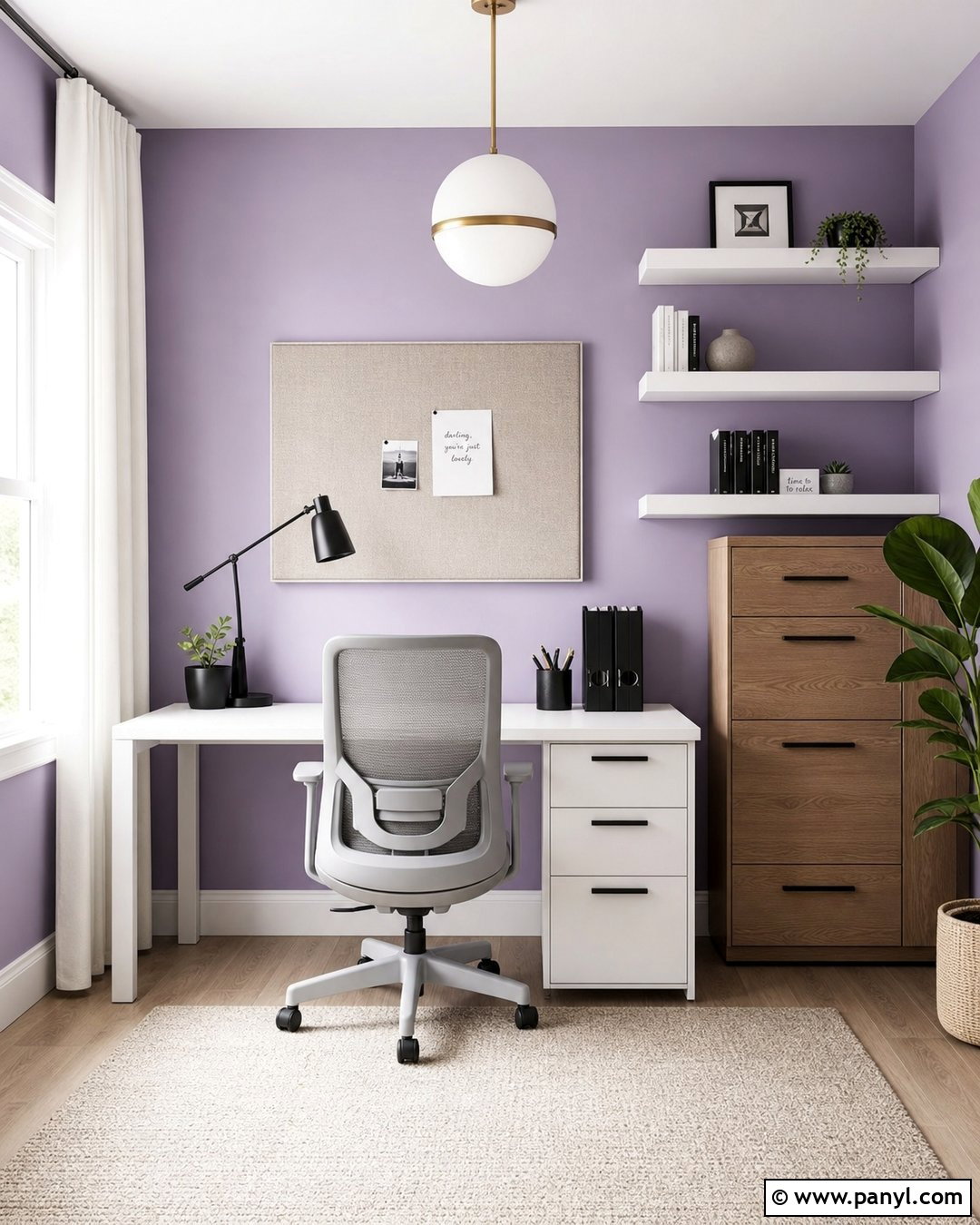 Light Purple Home Office With White Desk - 35 Light Purple Walls