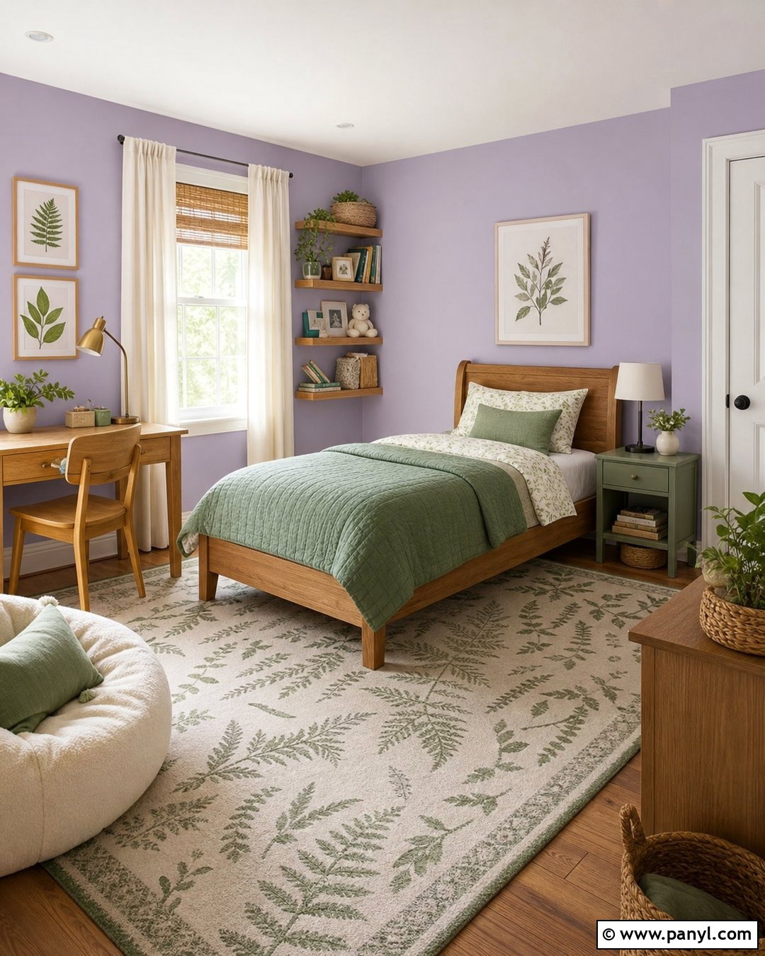 Light Purple Kids Bedroom With Green Accents - 35 Light Purple Walls