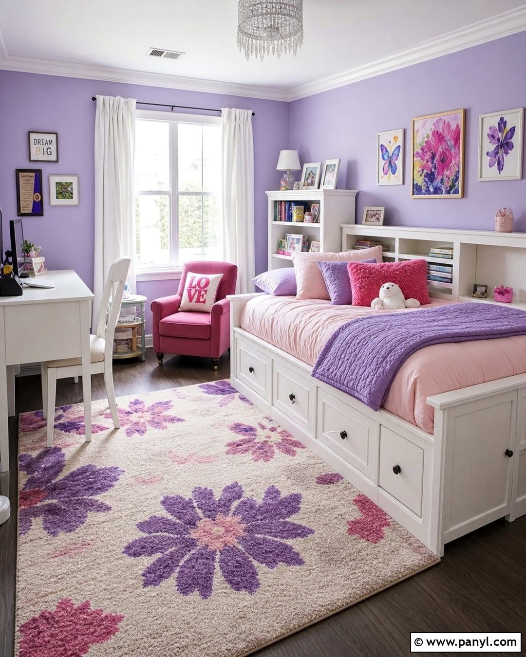 Light Purple Kids Bedroom With Pink Accents - 35 Light Purple Walls