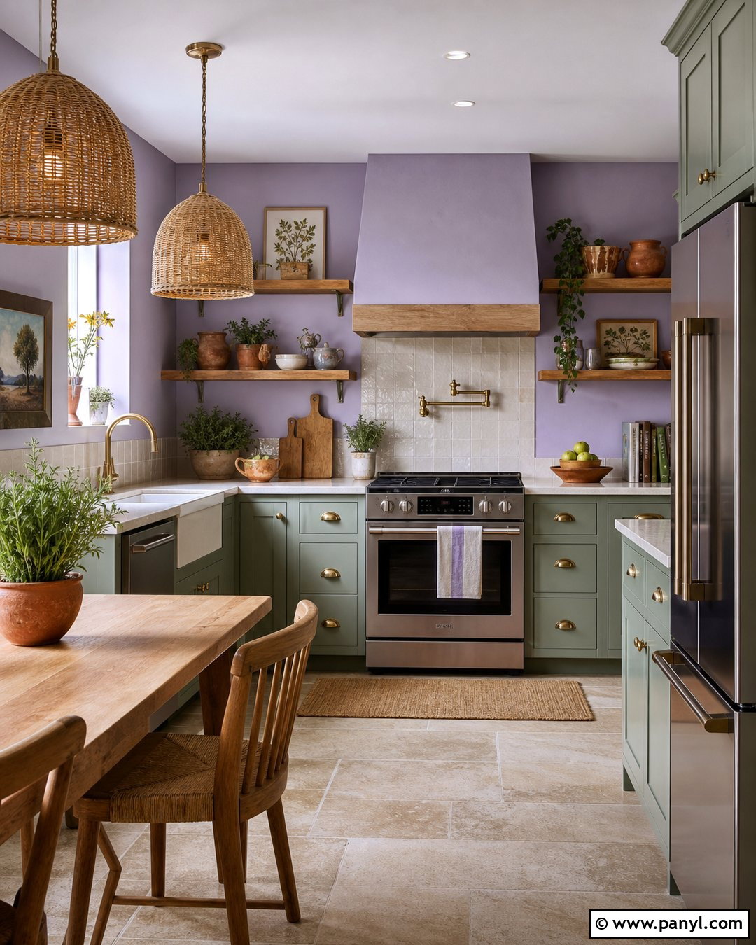 Light Purple Kitchen With Sage Green Cabinets - 35 Light Purple Walls