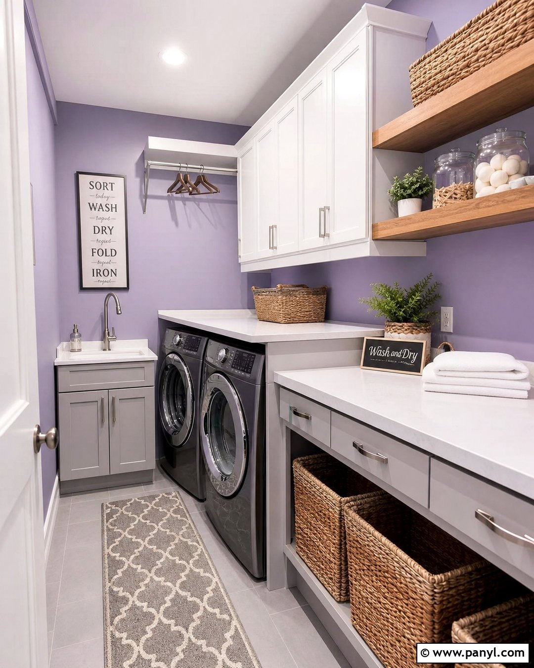Light Purple Laundry Room With White Cabinets - 35 Light Purple Walls