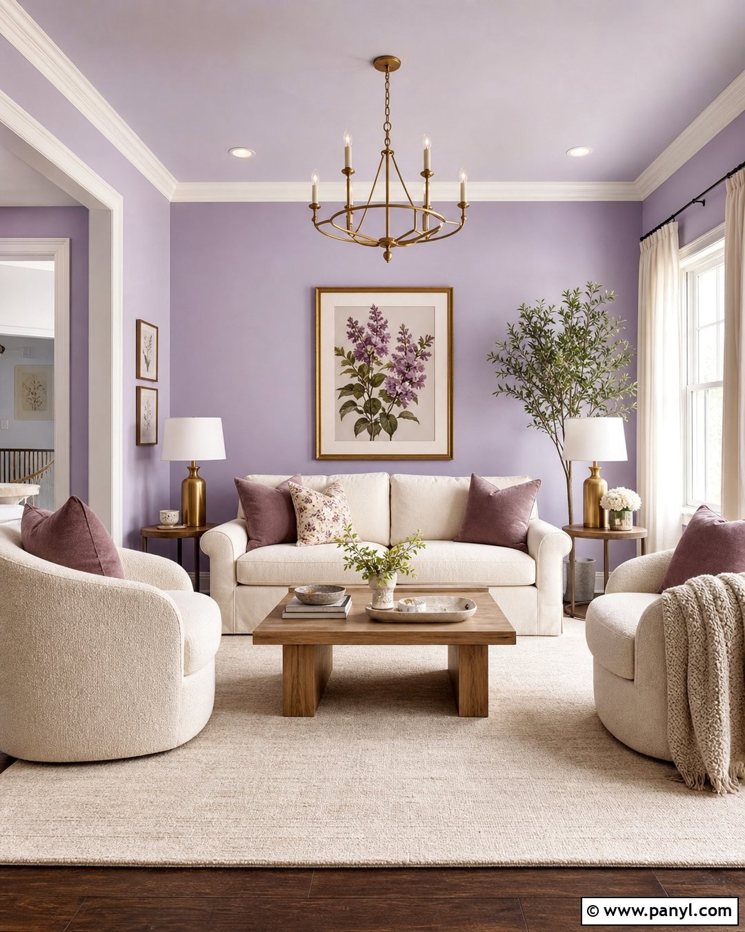 Light Purple Living Room With Cream Furniture - 35 Light Purple Walls