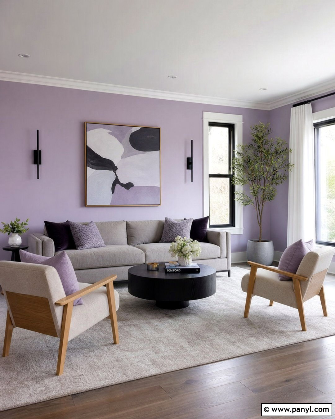 Light Purple Living Room With Gray Sofa - 35 Light Purple Walls