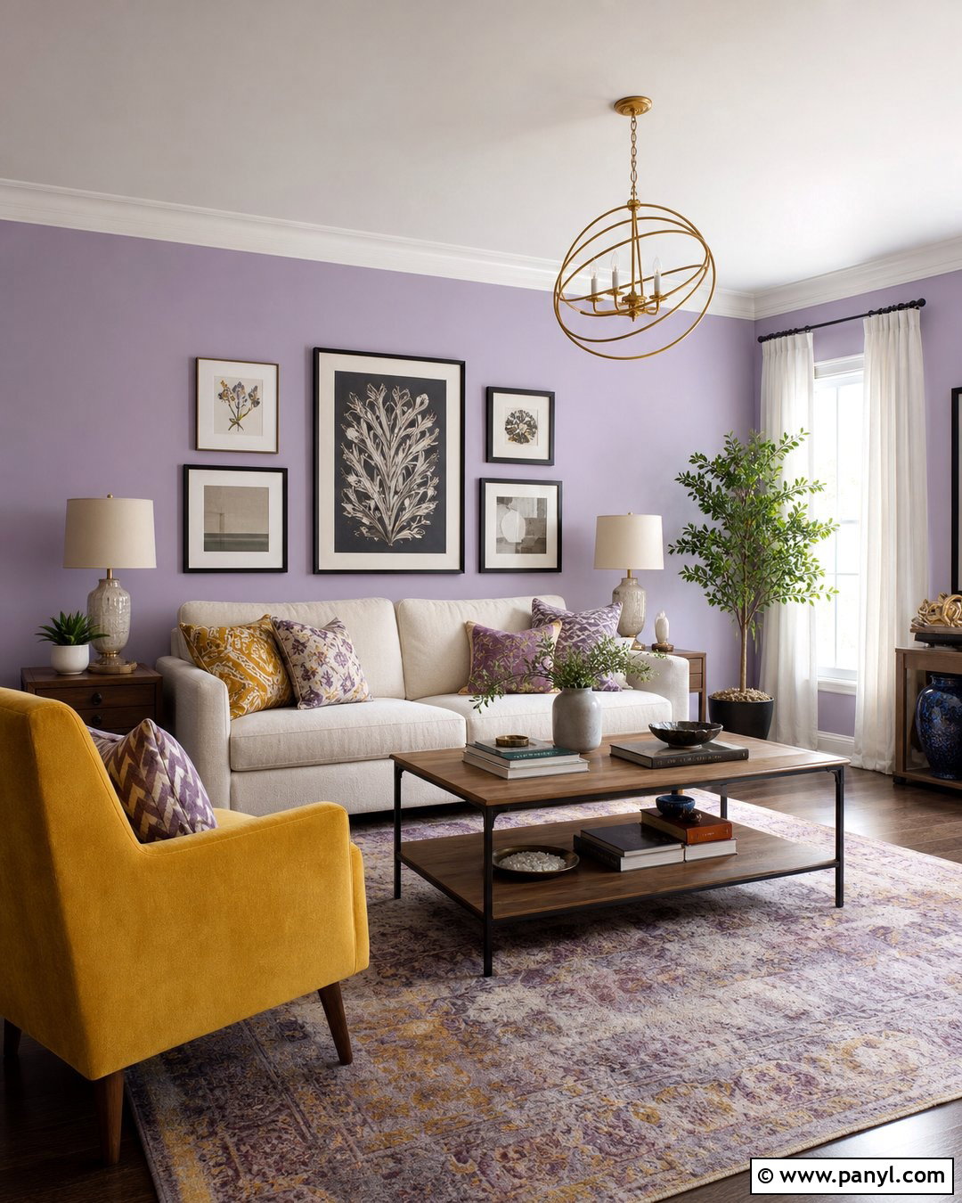 Light Purple Living Room With Mustard Accents - 35 Light Purple Walls