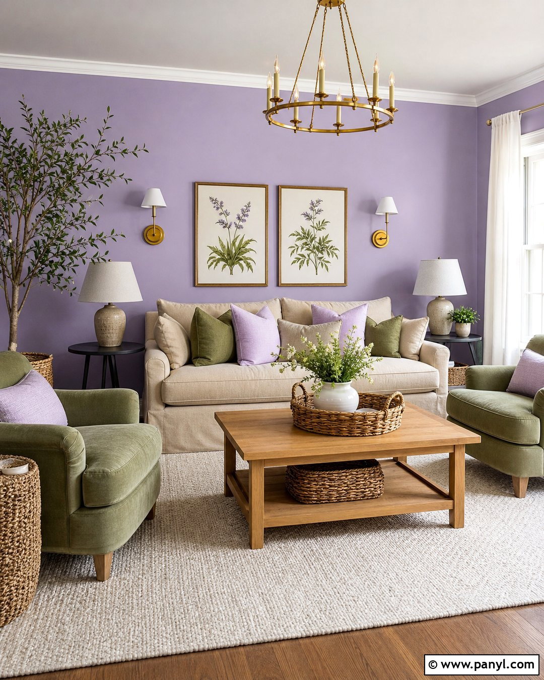 Light Purple Living Room With Sage Green Accents - 35 Light Purple Walls