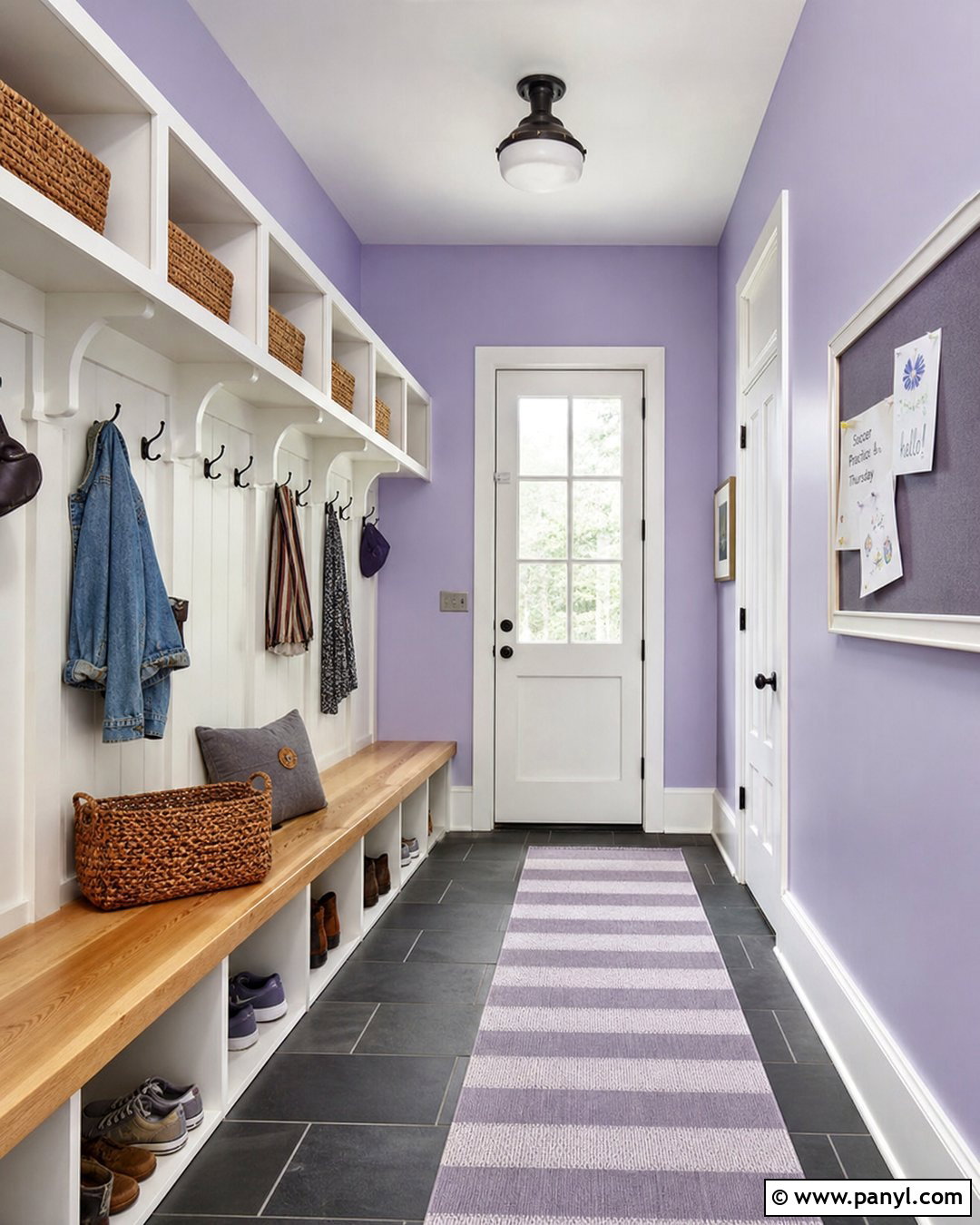 Light Purple Mudroom With Built-In Storage - 35 Light Purple Walls