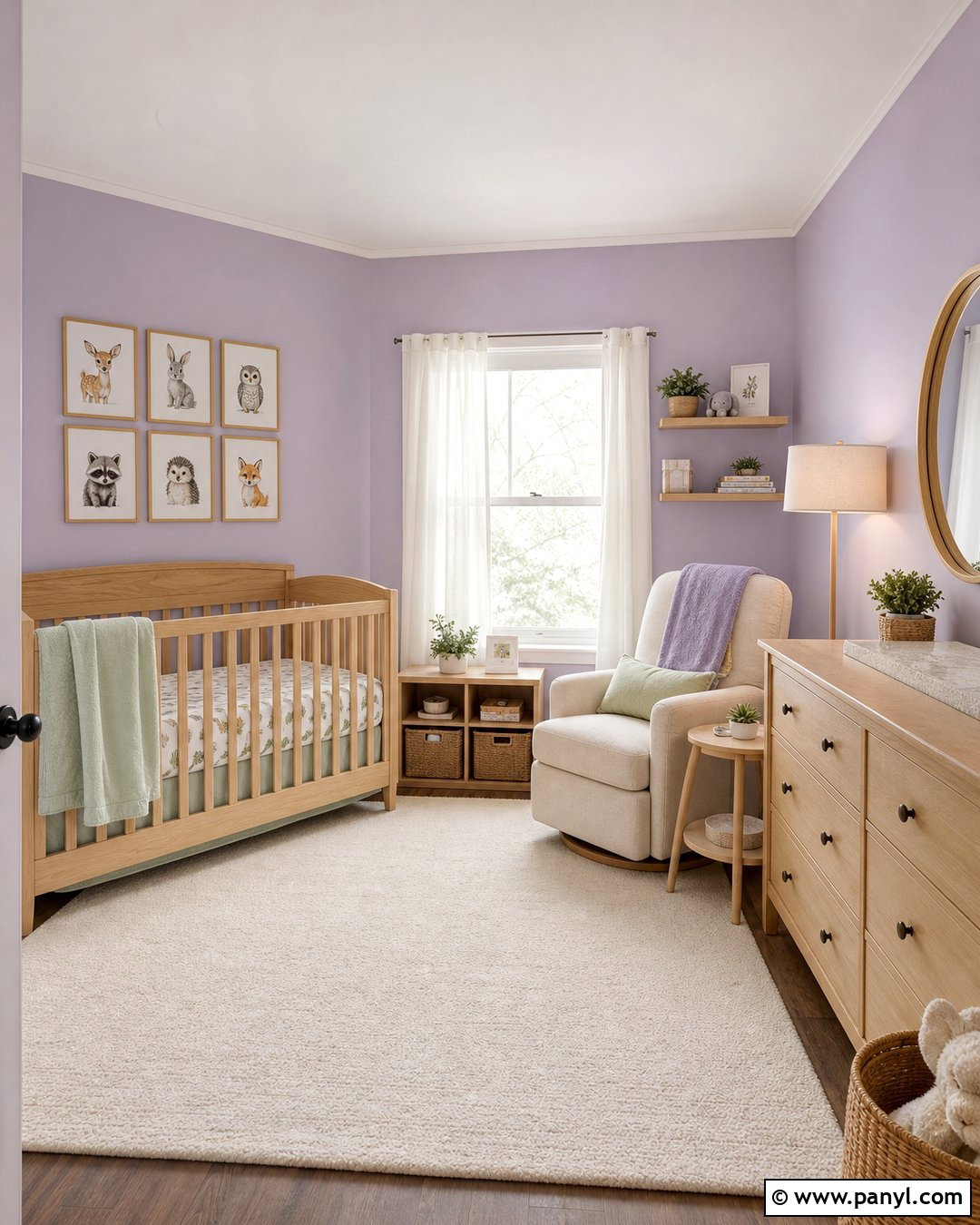 Light Purple Nursery With Natural Wood - 35 Light Purple Walls