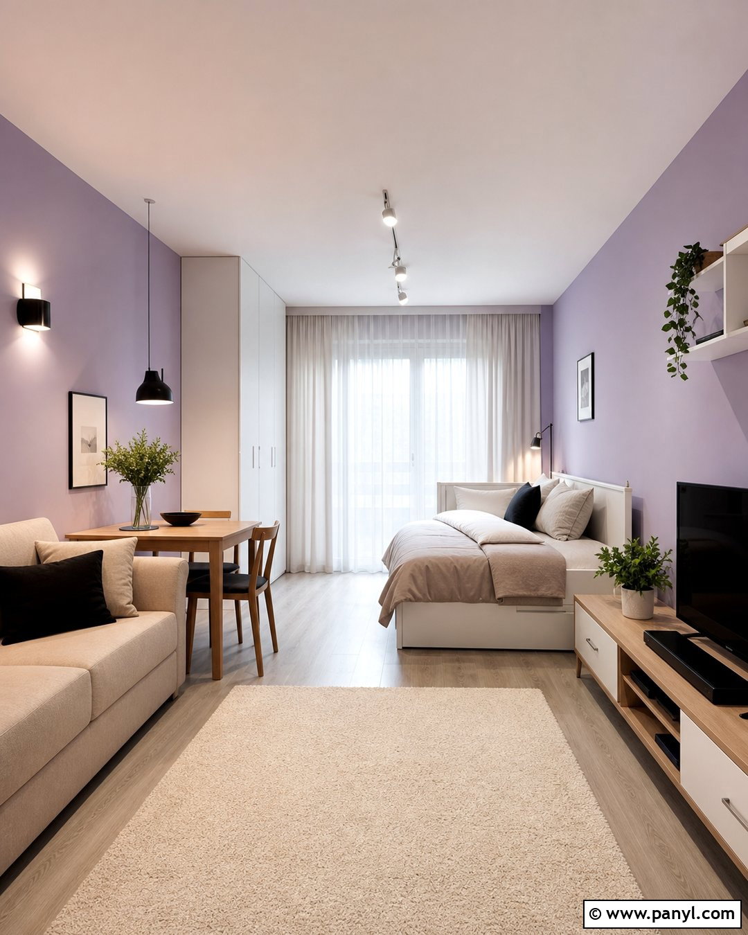 Light Purple Studio Apartment With Neutral Decor - 35 Light Purple Walls