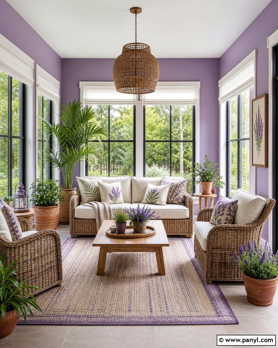 Light Purple Sunroom With Wicker Furniture - 35 Light Purple Walls