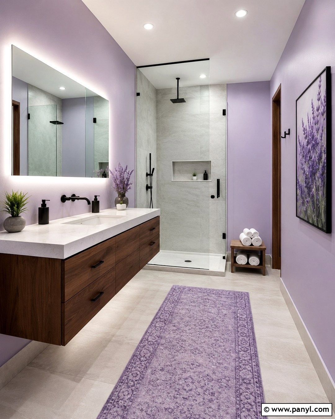 Light Purple Walls With A Floating Vanity - 20 Light Purple Bathroom Walls