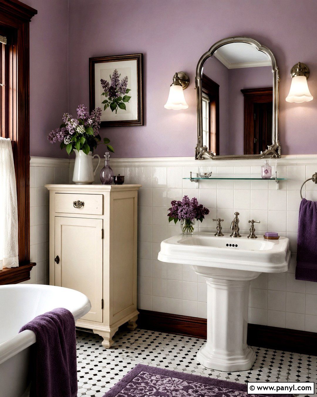 Light Purple Walls With A Pedestal Sink - 20 Light Purple Bathroom Walls