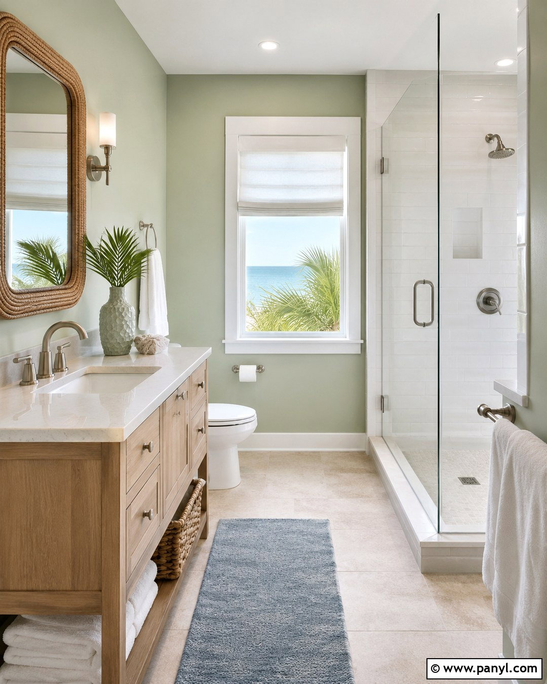 Light Sage Bathroom Walls In A Coastal Bathroom - 20 Light Sage Bathroom Walls