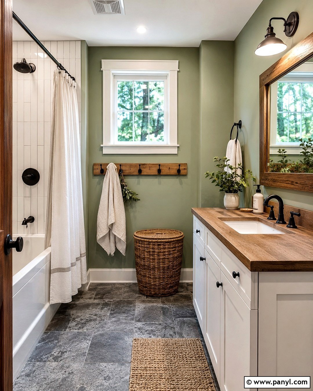 Light Sage Bathroom Walls In A Farmhouse Bathroom - 20 Light Sage Bathroom Walls